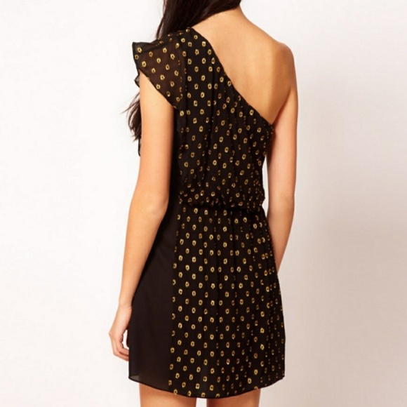 Designer Greylin Asymmetric Black & Gold Foil Silk Dress for Anthropologie - Picture 3 of 6